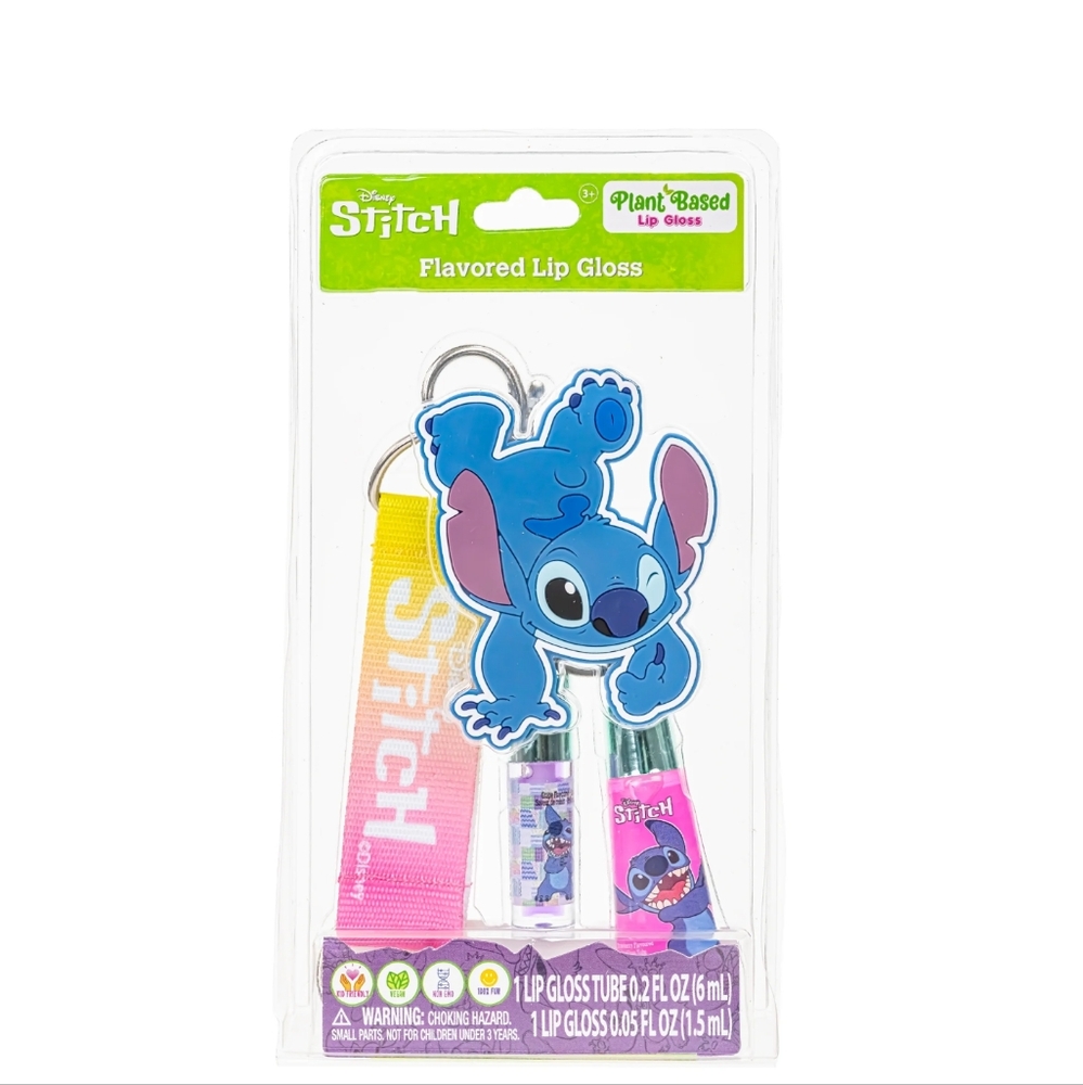 Stitch Lip Gloss key chain Set, Strawberry and Grape Flavors, Pink and Purple